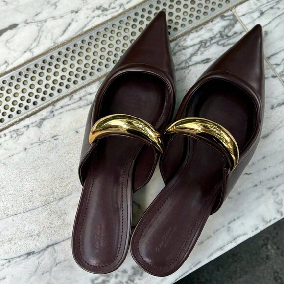 Brown Casual Women's Pointed Mule Pumps - Picture 6 of 7